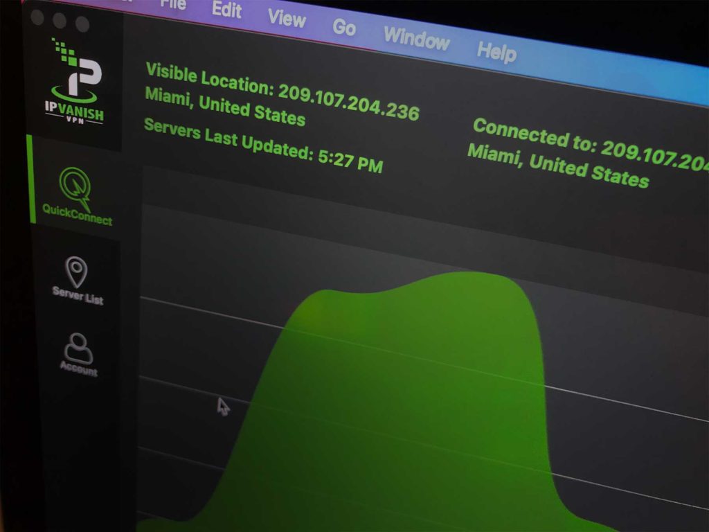 IPVanish app close up