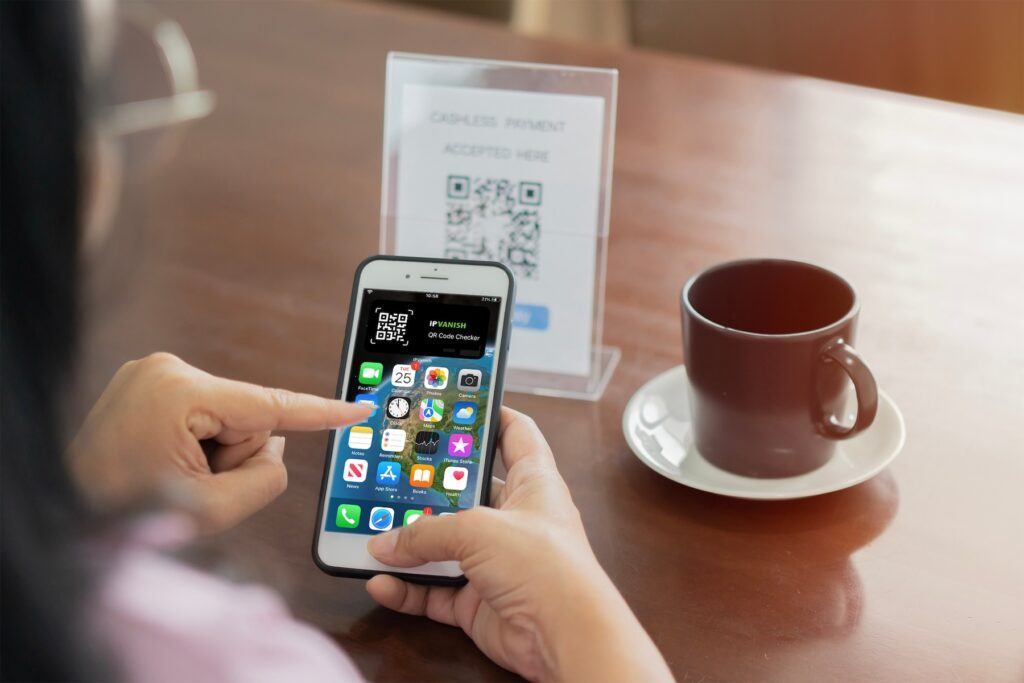 mobile phone scanning a QR code, IPVanish QR Code Checker