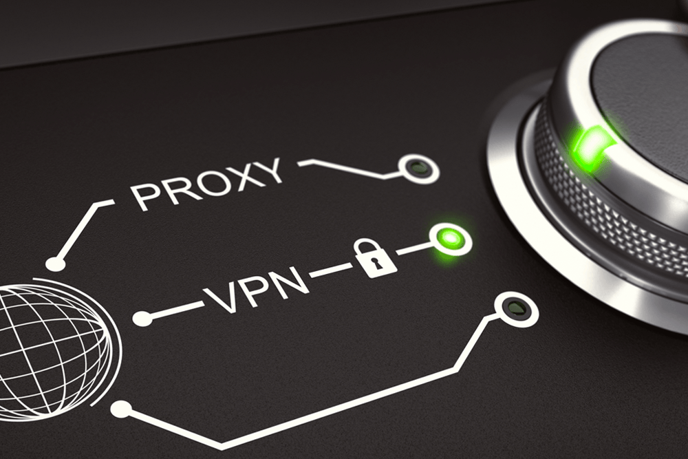 A dial with a green light is turned to the 'VPN' setting from the proxy setting